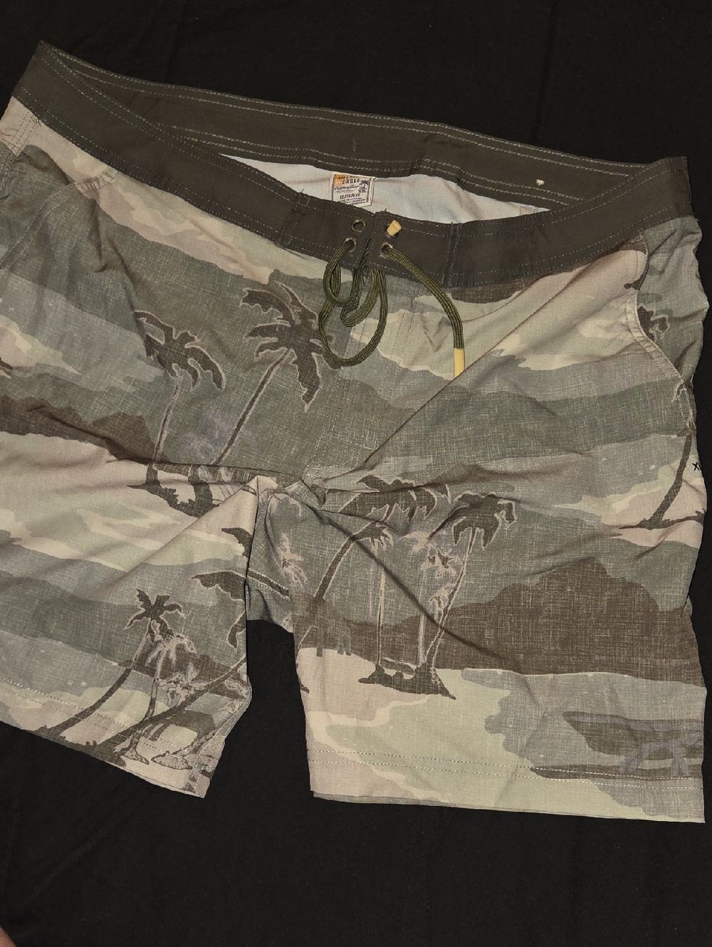 American Eagle Outfitters Olive and Tan Camouflage Palm-Print Swim Shorts